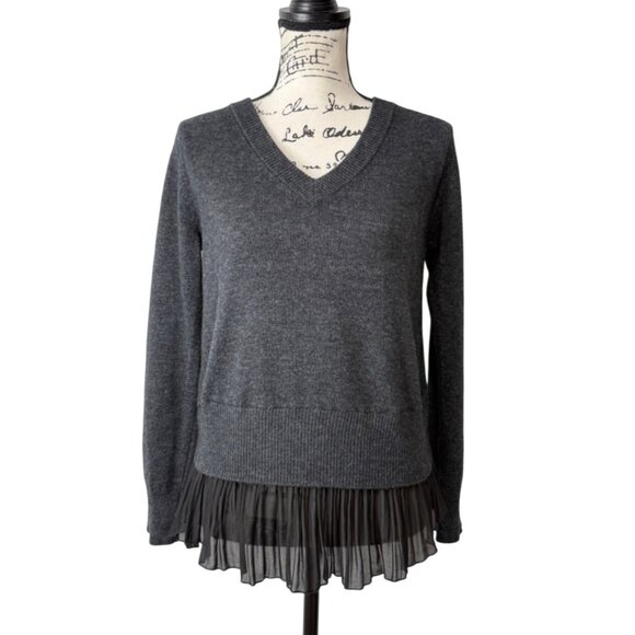 Brochu Walker Layered Sweater Wool Cashmere Pleated Hem Charcoal Gray Size XS - Picture 1 of 8